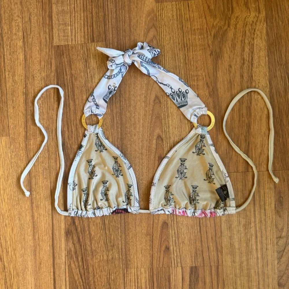 CHRISTIAN AUDIGIER Ed Hardy Vintage Y2K White Pink Blue Paris Bike Bikini Set - Picture 9 of 15